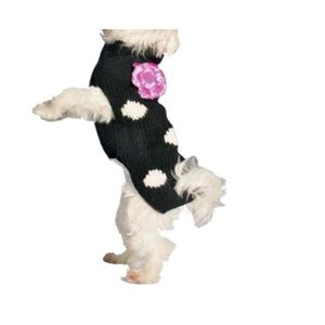 Chilly Dog Black Polka Dot & Pink Rose Dog Sweater Medium